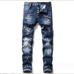 Men's Jeans Second Square Red Tattered Paint Men's Slim Ripped Multi Badge Stretch Jeans Skinny Beggar Pants Light Washed Skinny Jeans Mens