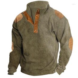Men's Hoodies Sweatshirts Men Tops Print Plaid Splice Turn Down Collar Full Sleeve Button Sweatshirt Autumn Winter 2024 Casual Loose Top