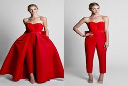 Waishidress Krikor Jabotian Red Jumpsuits Evening Dresses With Detachable Skirt Sweetheart Cheap Prom Gowns Pants for Women Custom8693723