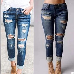 Women's Jeans Women Stretchy Ripped Skinny Lady Hollow Out Pencil Long Pants Female Narrow Straight Leg Streetwear Bleached Y2k Trousers