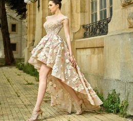 Colourful 3D Floral Prom Dresses Sexy Open Deep VNeck Beads Appliques Evening Dress Fashion HighLow Backless Saudi Flower Party D2647801