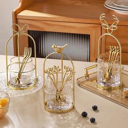 Kitchen Storage Luxury Gold Stainless Steel Fruit Fork Shelf Dessert Cake Home Spoon Can Cartoon Metal Bird Crafts Decor
