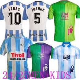 2024 2025 CAMISETA MALAGA CF 축구 저지 120 aniversario 키즈 키트 리메이크 레트로 24/25 홈 어웨이 풋볼 셔츠 남자 Bustinza M. Juande Ramon Febas Alex Gallar Sol Munoz