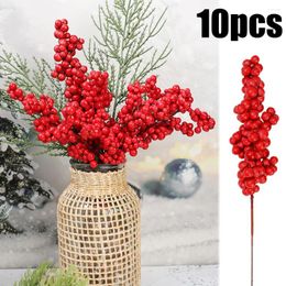 Decorative Flowers 10/1PCS Chritsmas Decoration Red Berries Simulation Berry Branch Plastic Foam Wreath For Xmas Year Home