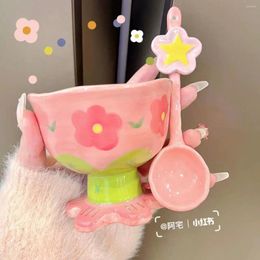 Mugs Flowers Lovely Irregular Ceramic Girl Heart Dessert Cups Bowls Fruit Tiki Mug Sublimation Tumbler Mom Cup With Straw