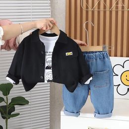 Clothing Sets Kids 2024 Spring 12 To 18 Months For Boys Solid Colour Cardigan Long Sleeve Coats T-shrits Pants Suit