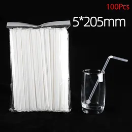 Disposable Cups Straws 100Pc 20.5cm Individual Packaging Plastic Curved Drink Straw Wedding Party Bar Birthday Reusable Beverage