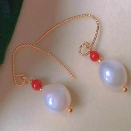 Dangle Earrings Natural White Baroque Pearl Red Jade Gold 18k Silver Children Art Minimalist Ear Cuff Men Unisex Drop Crystal