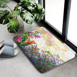 Bath Mats Flowers Plants Mat Spring Colourful Butterflies Garden Landscape Prints Home Decor Non-Slip Entrance Floor Rugs