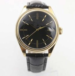 Brand New Cellini Time Date Yellow Gold White Index Dial Domed Fluted Double Bezel Black Leather Bracelet Solid Back Dress Watch7410159
