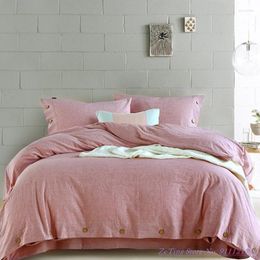Bedding Sets Simple Cotton Linen Duvet Cover Chinese Pure Color 1.8m Nordic Style Blue Gray Pink Home Textile 4pcs