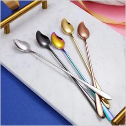 Coffee Scoops 5PCS Long Handle Stainless Steel Stirring Spoon Creative Mango Summer Ice Cream Scoop 304 Small Christmas Gifts