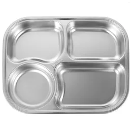 Plates Stainless Steel Dinner Plate Divided Dish Tray Large Student Square Metal