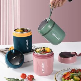 480ml Lunch Flask Stainless Steel Thermos Cup With Foldable Spoon Portable Food Leak Proof Soup For Kids Adult 240402