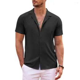 Men's Casual Shirts Beach Attire Men Loose Fit Shirt Stylish Hollow Out Summer With Turn-down Collar Short Sleeves For A