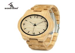 2018 BOBO BIRD WD27 Bamboo Wooden Watch for Men Unique Lug Design Top Brand Luxury Quartz Wood Band Night Green Pointer Wrist Watc9343006