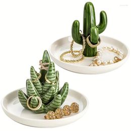 Hooks Cute Ceramic Cactus Jewellery Organiser Tray White Decorative Rings Earrings Holder Trinket Display Rack Birthday Wedding Gift