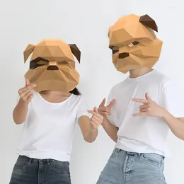 Party Decoration 3D Paper Mould Animal Bully Dog Head Mask Headgear Halloween Cosplay Props Woman Men Role Play Dress Up DIY Craft Masks