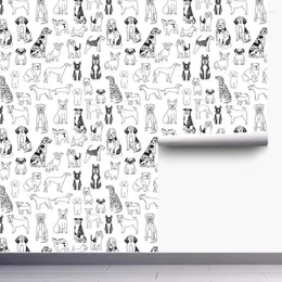 Wallpapers DIY Self Adhesive Wall Sticker Waterproof Cute Puppy Black White Peel Stick Wallpaper Living Room Kids Bedroom Home Decor