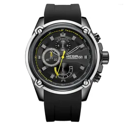 Wristwatches MEGIR Army Sports Quartz Watches For Men Top Black Silicone Strap Military Marine Chronograph Wristwatch Male 2086