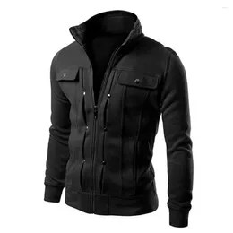 Men's Jackets Men Outerwear Stylish Spring Autumn Jacket With Stand Collar Buttons Zipper Closure Solid Color Long Sleeve For Everyday