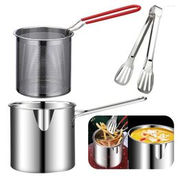 Cookware Sets 1200ML Portable Cooking Pot With Strainer Basket Multipurpose Fries Fryer 304 Stainless Steel For French Chicken Fry