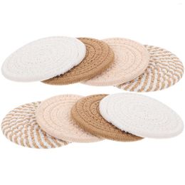 Table Mats 8 Pcs Japanese Dining Placemats Woven Cups Coasters Cotton Rope Household Heat Resistant For