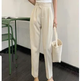 Women's Pants 2024 Spring And Summer Chinese Style Button Formal High Waist Solid Colour Draping Small Foot Straight Trousers