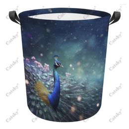 Laundry Bags Peacock With Blue Feathers Foldable Basket Hamper Dirty Clothes Storage Organiser Bucket Homehold Bag