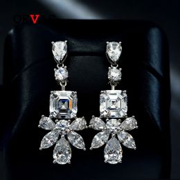 Earrings OEVAS 100% 925 Sterling Silver Full High Carbon Diamond Flower Drop Earrings For Women Sparkling Wedding Party Fine Jewelry Gift