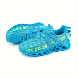 Sports Unisex Trendy Woven Knit Breathable Blade Type Sneakers, Comfy Non Slip Lace Up Soft Sole Shoes for Men's & Women's Outdoor Activities