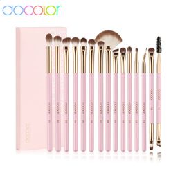 Docolor Pink 15Pcs Makeup Brushes Set Eyeshadow Eyeliner Eyelash Eyebrow Brush Beauty Make up Blending Tools Maquiagem 240327