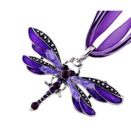Halskette Silber Dragonfly Statement Halsketten Anhänger Vintage Seilkette Halskette Frauen Accessoires