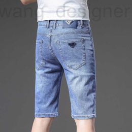 Men's Jeans designer European high-end quarter jeans, men's shorts, trendy slim fit straight leg, light blue brand beach pants, elastic 8XJA