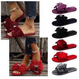 Sandals Ladies Fashion Solid Colour Bow Knot Comfortable Warm Flat Casual Cotton Womens Dress With Heels Bare Women's