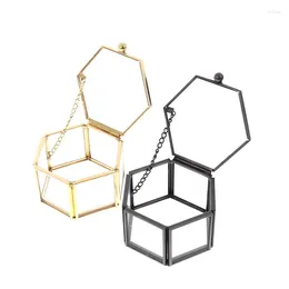 Party Decoration ! Geometrical Glass Jewellery Box Flower Room Ring Earring Organiser Gold Transparent