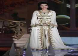 Moroccan Caftan Kaftan Dubai Abaya Arabic Long Sleeve Evening Dresses Amazing Gold Embroidery Vneck Occasion Prom Formal Gowns 203979887