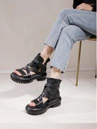Sandals Birkuir Weave High Top Women Woven Open Toe Summer Boots 2024 Luxury Hollow Out Buckle Genuine Leather Thick Heel Shoes