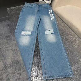 Letters Women Hole Jeans Luxury Designer Denim Pants Casual Daily INS Fashion Street Style Jean Trousers