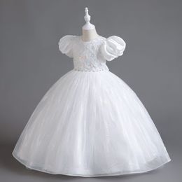 Luxurious bling Flower Girl Dress Bead 3D Flowers Appqulies Ball Gown Princess frist Communion wears Custom Made Girls Formal Party new kids Ball Gown Wedding Dress