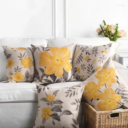 Pillow Wholesales Linen Cover Vintage Country Yellow Floral Home Decorative Case 45x45cm