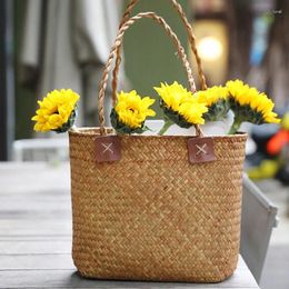 Storage Bags Woven Grass For Picnics And Outings Hanging Makeup Organiser Eco-Friendly Handmade Travel Bag Women Shopping