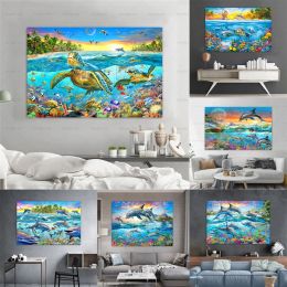 Underwater World Posters Canvas Prints Turtle Whale Shark Coral Painting Modern Wall Art for Living Room Landscape Home Decor