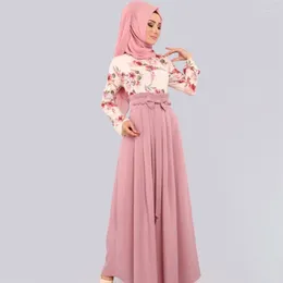 Ethnic Clothing Ramadan Floral Print Abaya Elegant Muslim Women Prayer Long Maxi Dress Dubai Kaftan Arab Islam Turkey Party Eid Jalabiya