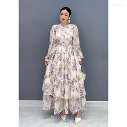 Casual Dresses SuperAen Spring Summer 2024 Chiffon Printed Long Sleeve Swing Cake Elegant Fashion