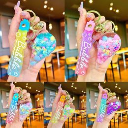 Summer Oil Liquid Lollipop Keychain Floating Quicksand Snowflake Glitter Acrylic Keyring Pendant For Women Backpack Key Chains 240320