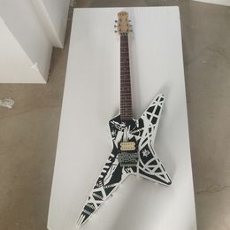 Van Halen hand-crafted traditional guitars, maple guitar heads, body front and back hand painted patterns, black and white lines, in stock