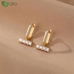 Hoop Earrings 925 Sterling Silver Needle Fashion Horizontal Rectangular Zircon 2024 Small For Women Luxury Jewellery