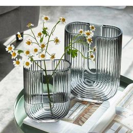 Vases Flower Vase Decoration Home Transparent Glass Arrangement Pot Basket Ornament