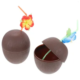 Disposable Cups Straws 2 Pcs Plastic Water Coconut Coconuts Po Hawaii Drink Straw Party Banquet Custom